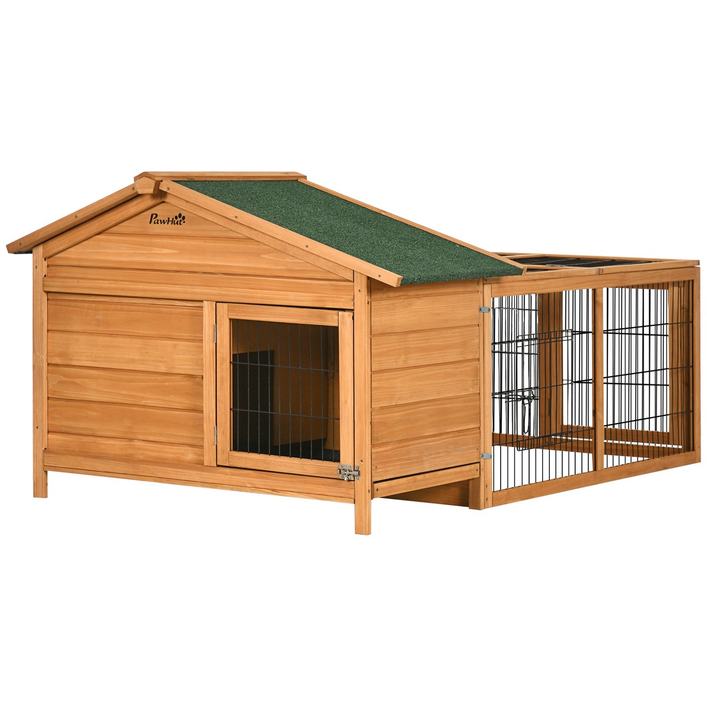 Wooden Rabbit Hutch, Guinea Pig Hutch Outdoor Cage W/ Run & Tray, Lockable Door