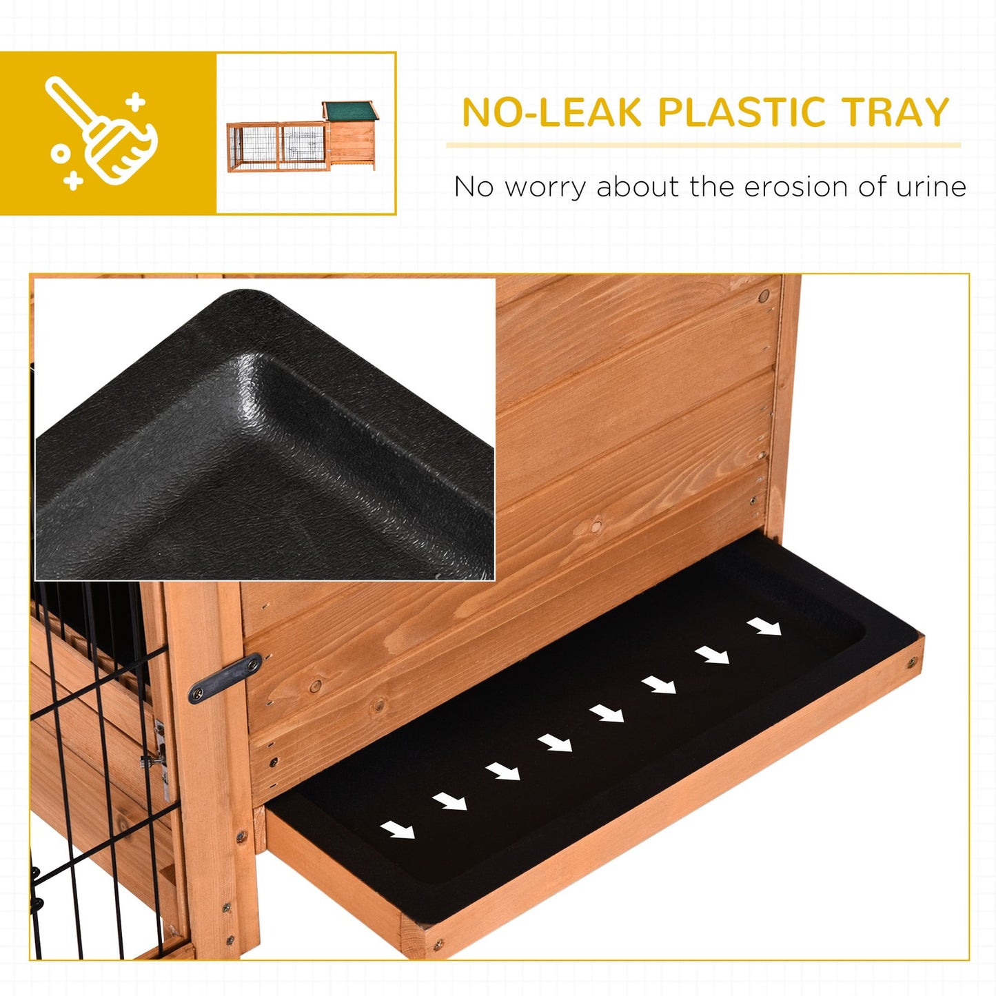 Wooden Rabbit Hutch, Guinea Pig Hutch Outdoor Cage W/ Run & Tray, Lockable Door