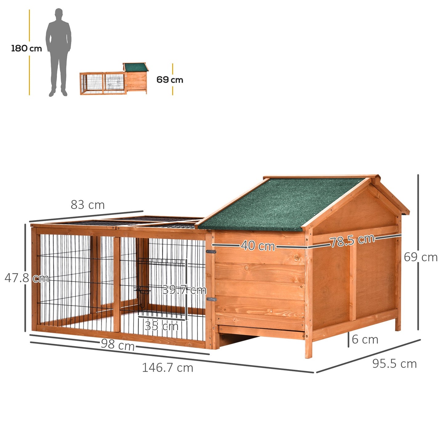 Wooden Rabbit Hutch, Guinea Pig Hutch Outdoor Cage W/ Run & Tray, Lockable Door