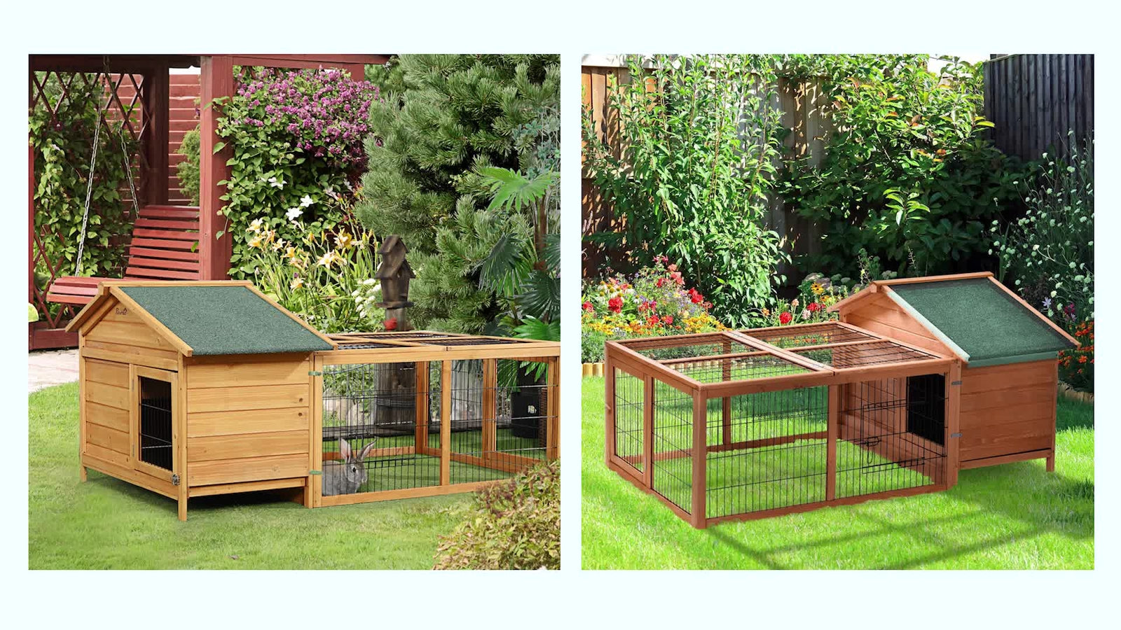 Wooden Rabbit Hutch, Guinea Pig Hutch Outdoor Cage W/ Run & Tray, Lockable Door