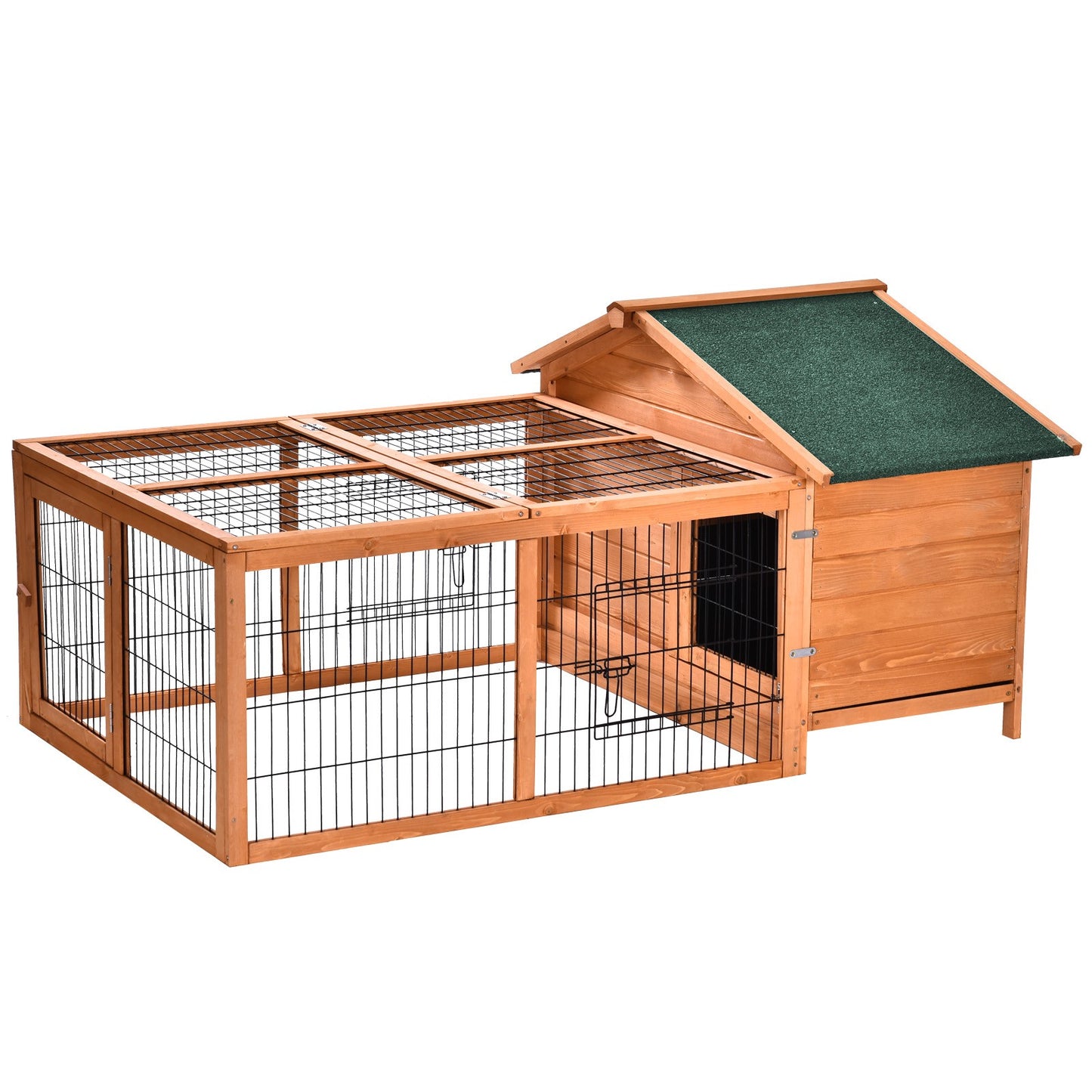 Wooden Rabbit Hutch, Guinea Pig Hutch Outdoor Cage W/ Run & Tray, Lockable Door