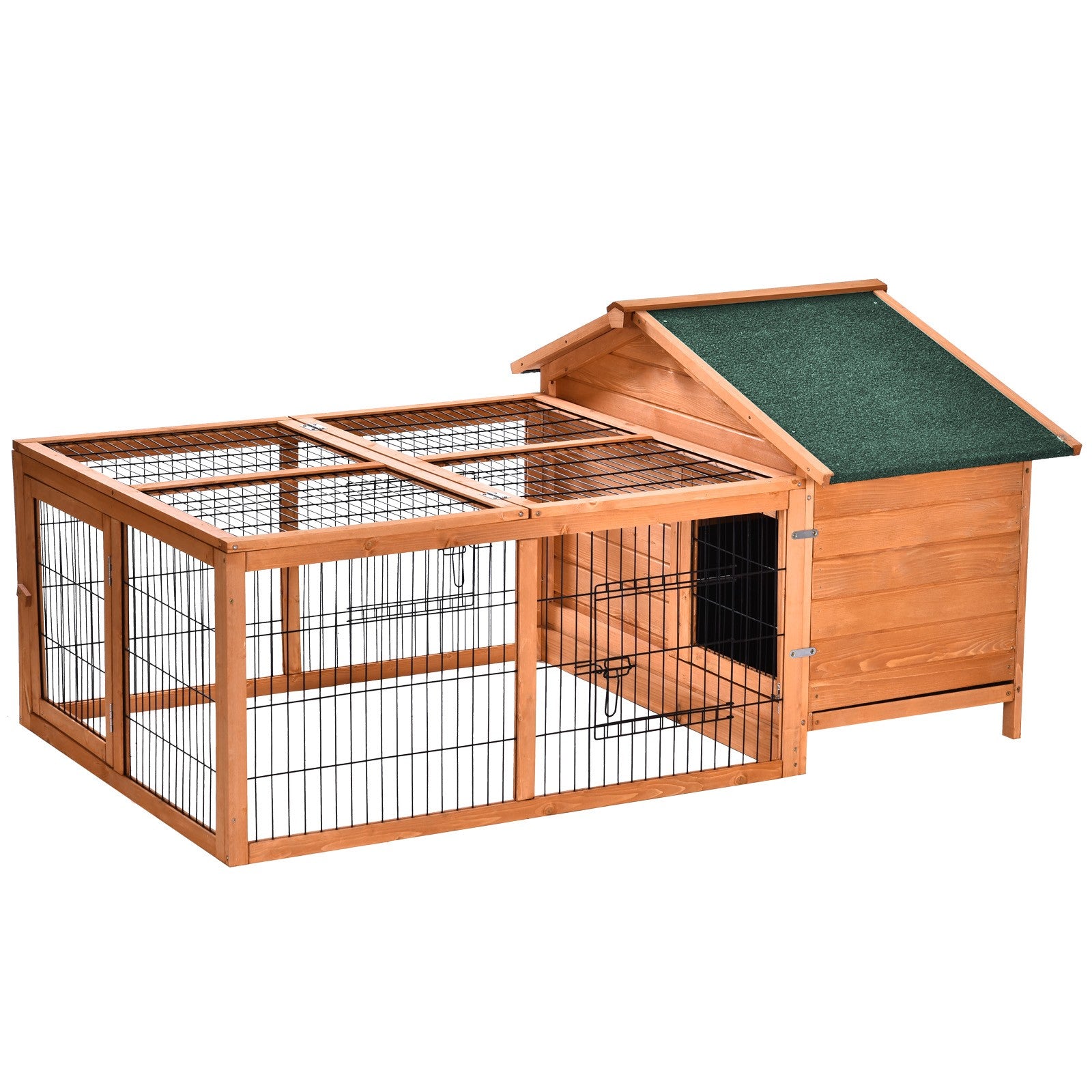 Wooden Rabbit Hutch, Guinea Pig Hutch Outdoor Cage W/ Run & Tray, Lockable Door