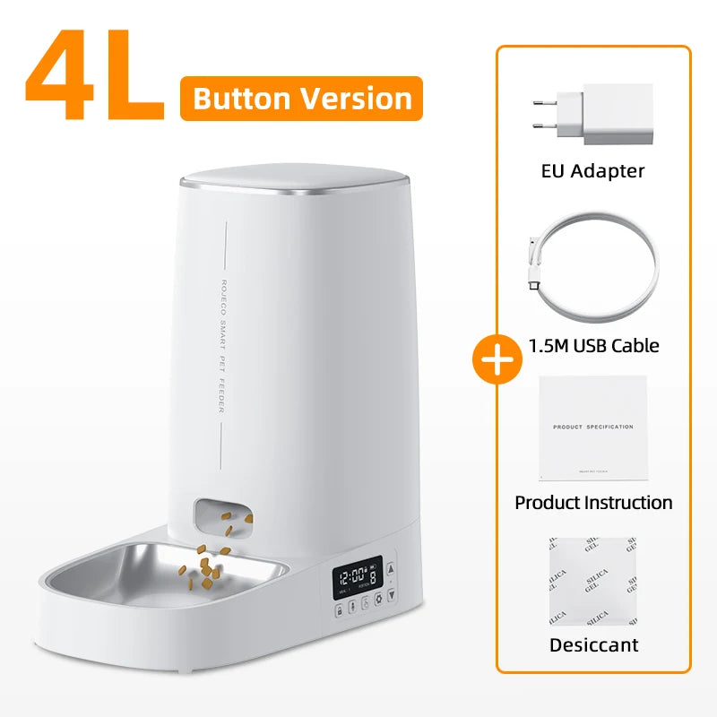 4L Automatic Pet Feeder Button Version Auto Cat Food Dispenser Accessories Smart Control Pet Feeder for Cats Dog Dry Food
