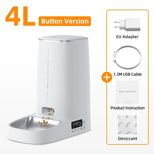 4L Automatic Pet Feeder Button Version Auto Cat Food Dispenser Accessories Smart Control Pet Feeder for Cats Dog Dry Food