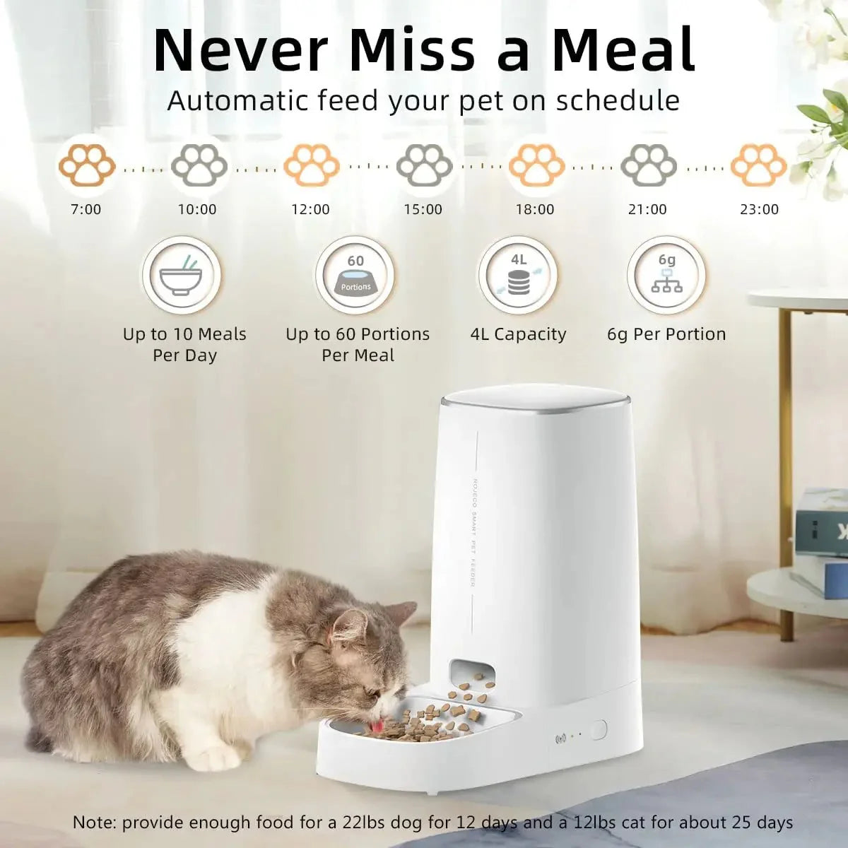 ROJECO Automatic Cat Feeder Pet Smart Wifi Cat Food Kibble Dispenser Remote Control Auto Feeder for Cat Dog Dry Food Accessories