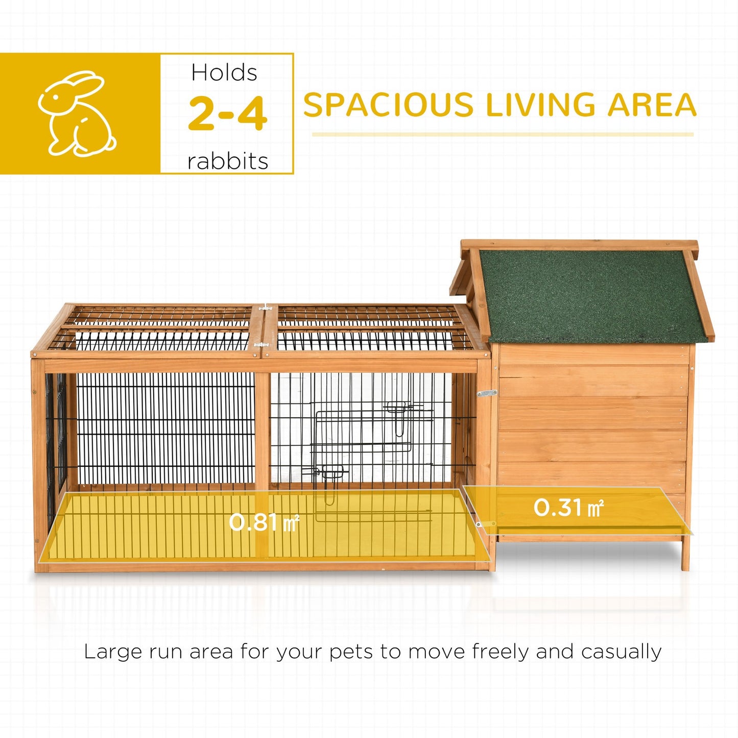 Wooden Rabbit Hutch, Guinea Pig Hutch Outdoor Cage W/ Run & Tray, Lockable Door
