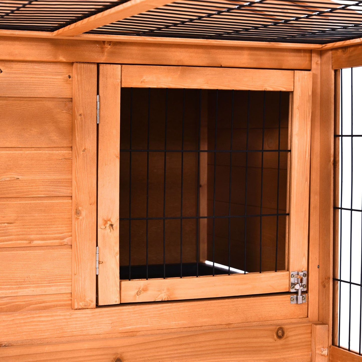 Wooden Rabbit Hutch, Guinea Pig Hutch Outdoor Cage W/ Run & Tray, Lockable Door
